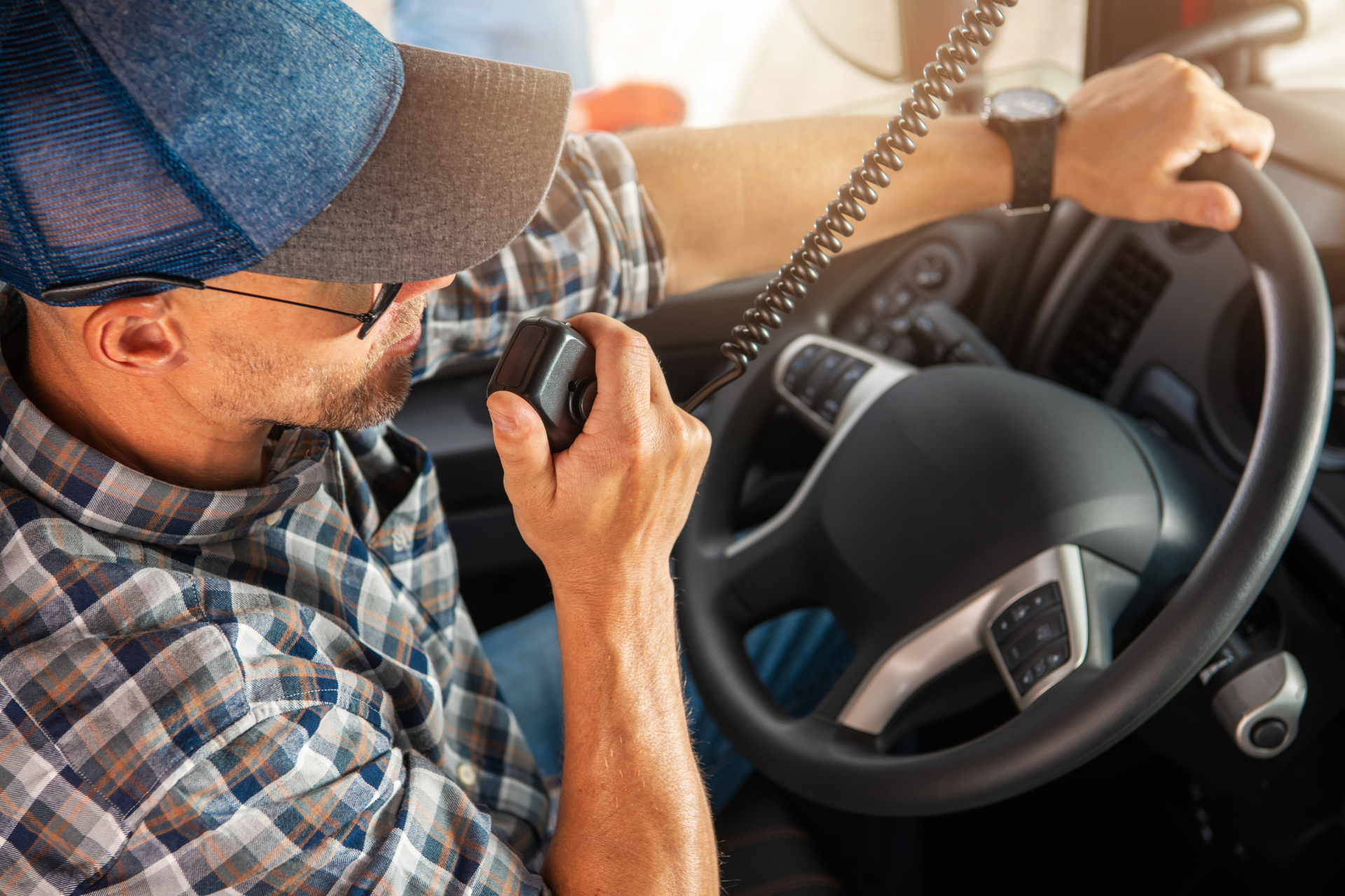 truck driver talking to dispatch